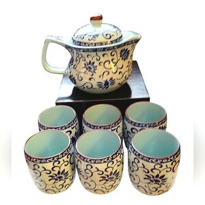 Handcrafted in US Japanese Style Tea Set W/ 6 Cups